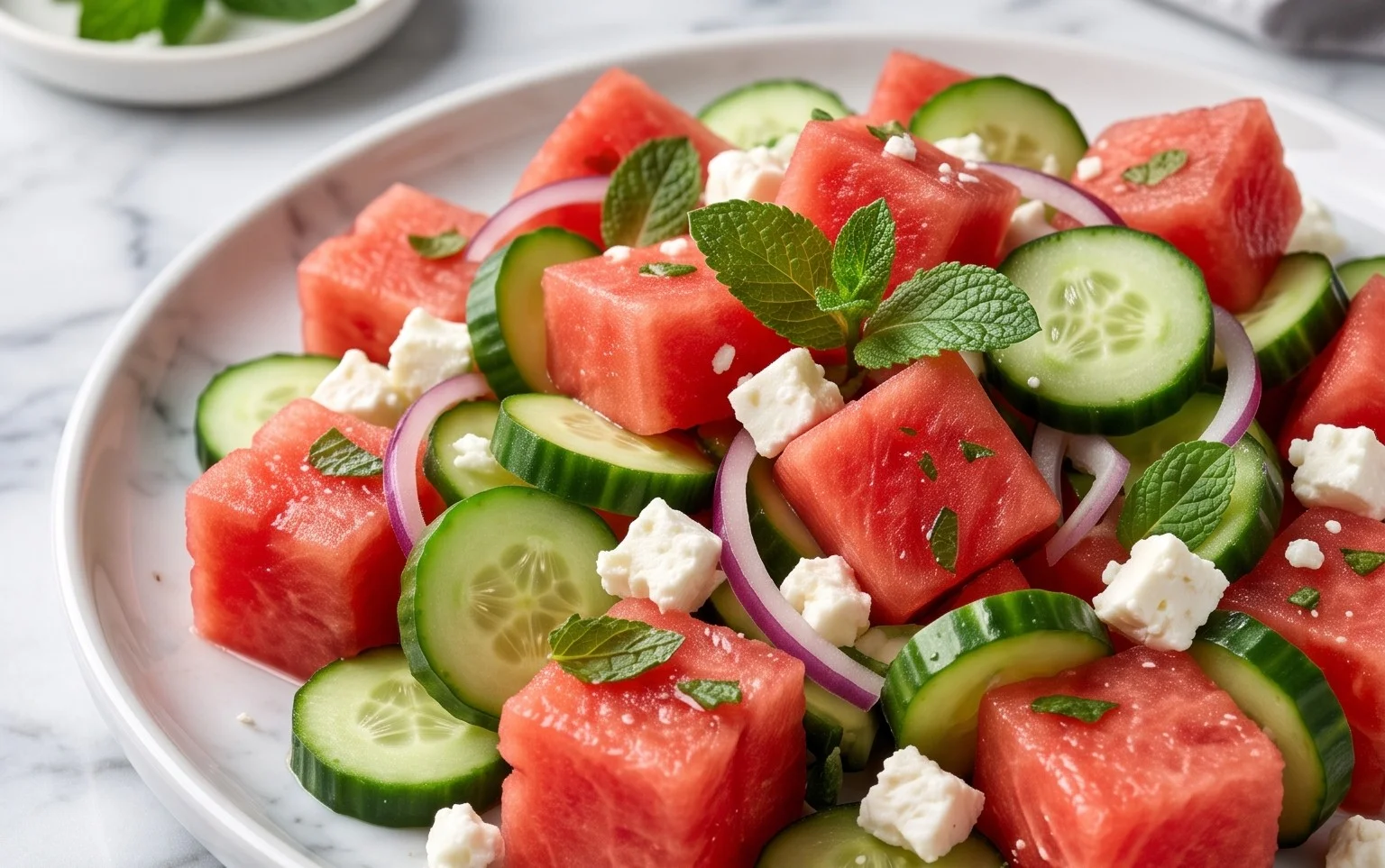 SIMPLE Watermelon + Cucumber + Feta Salad